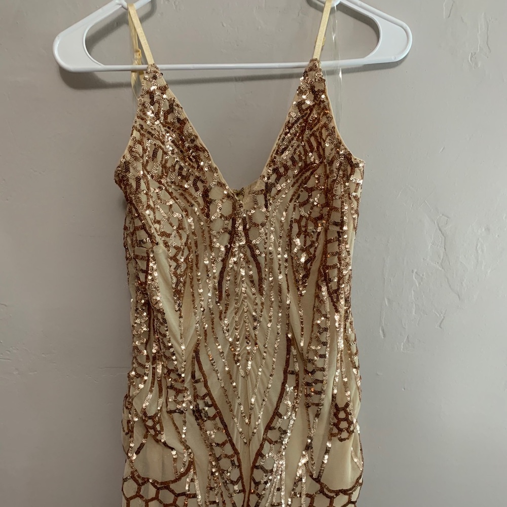 Large Rose Gold Sequined Mini Dress